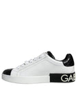 Dolce & Gabbana Black Leather Logo Portofino Sneaker Shoes