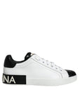 Dolce & Gabbana Black Leather Logo Portofino Sneaker Shoes