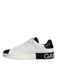 Dolce & Gabbana Black Leather Logo Portofino Sneaker Shoes