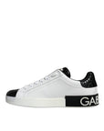 Dolce & Gabbana Black Leather Logo Portofino Sneaker Shoes
