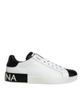 Dolce & Gabbana Black Leather Logo Portofino Sneaker Shoes
