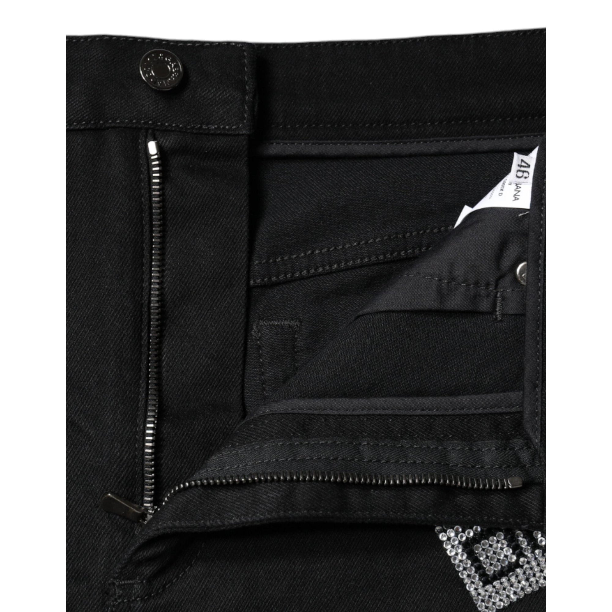 Dolce & Gabbana Black Cotton Stretch Strass Hot Pants Shorts