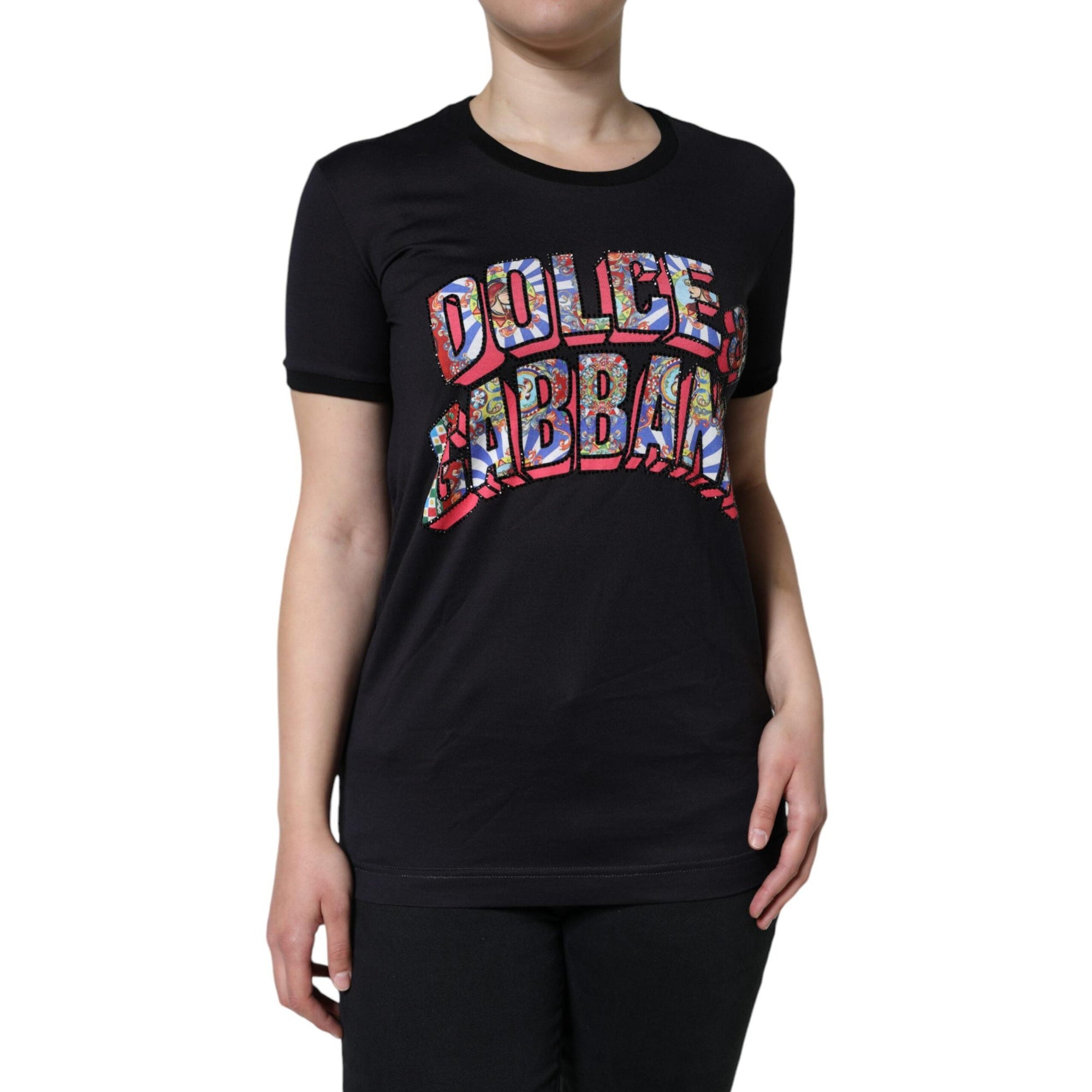 Dolce & Gabbana Black Cotton Logo Print Round Neck T-shirt