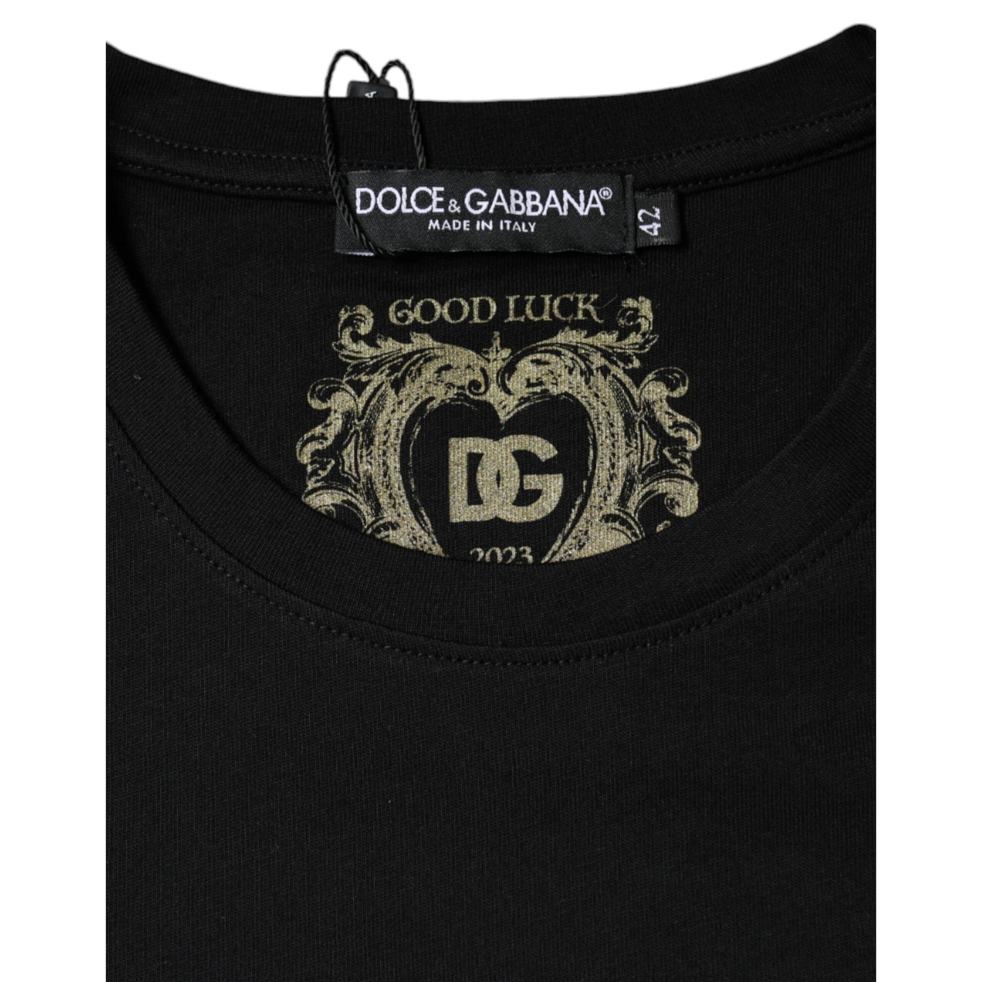 Dolce & Gabbana Black Cotton Crew Neck Short Sleeve T-shirt