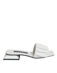 Dolce & Gabbana White Leather Slides Flats Sandals Shoes