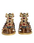 Dolce & Gabbana Gold Leather Crystal Gladiator Sandals Flats Shoes