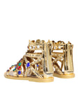 Dolce & Gabbana Gold Leather Crystal Gladiator Sandals Flats Shoes