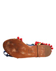 Dolce & Gabbana Multicolor Pom Pom Fur Wrap Sandals Shoes