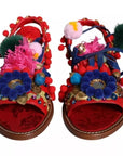Dolce & Gabbana Multicolor Pom Pom Fur Wrap Sandals Shoes