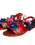 Dolce & Gabbana Multicolor Pom Pom Fur Wrap Sandals Shoes
