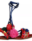 Dolce & Gabbana Multicolor Pom Pom Fur Wrap Sandals Shoes