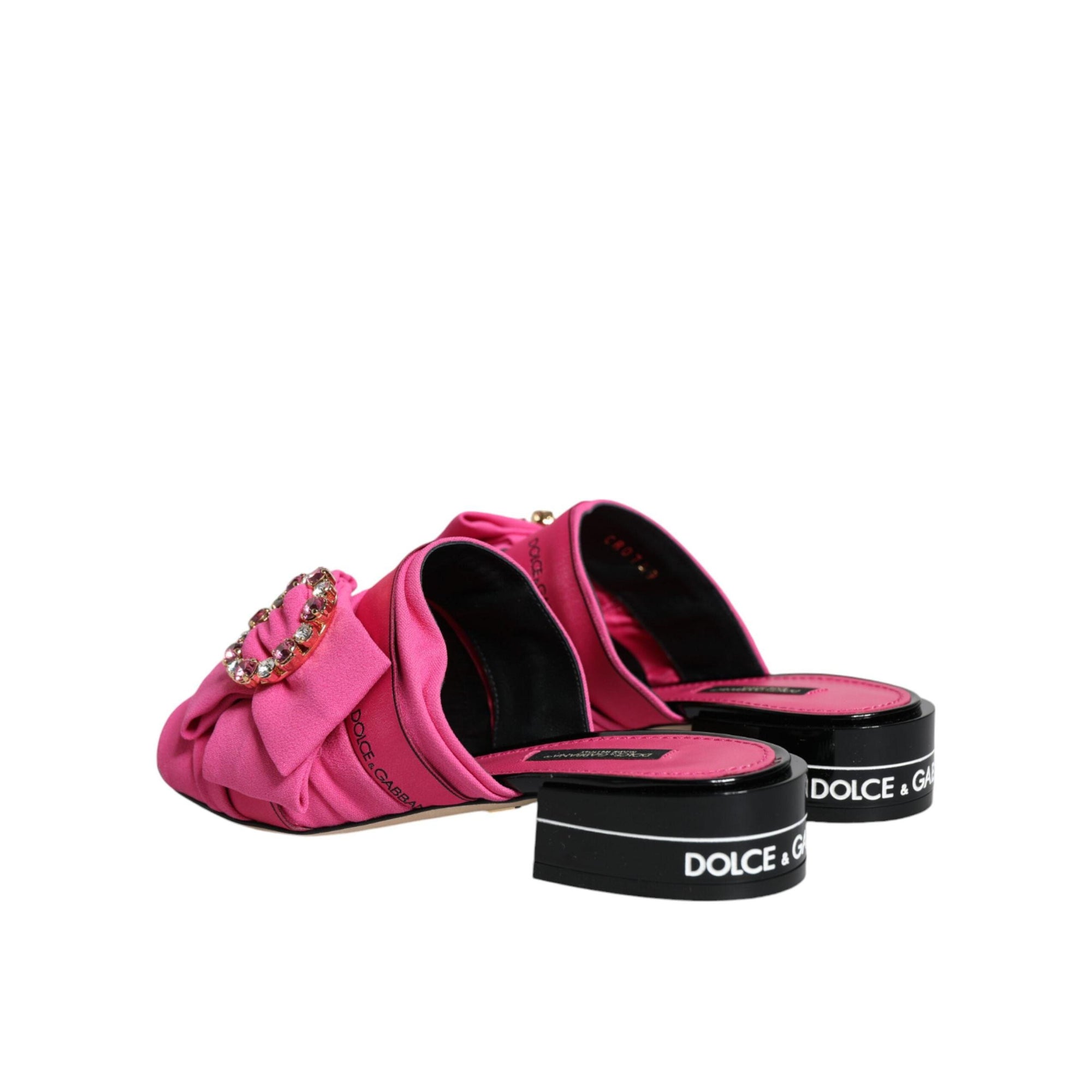 Dolce & Gabbana Pink Black Crystal Slides Sandals Shoes