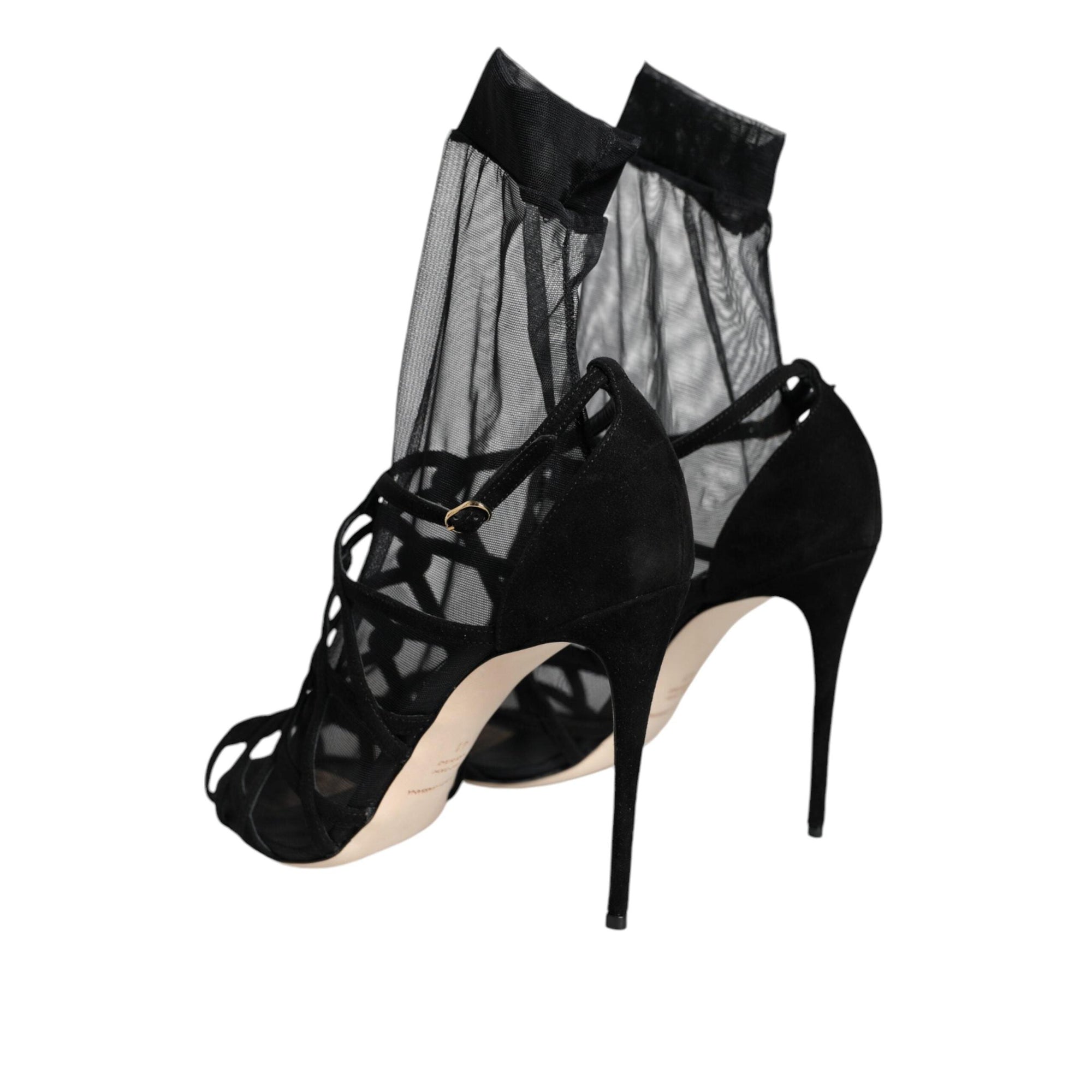 Dolce & Gabbana Black Tulle Stretch Heels Sandals Shoes