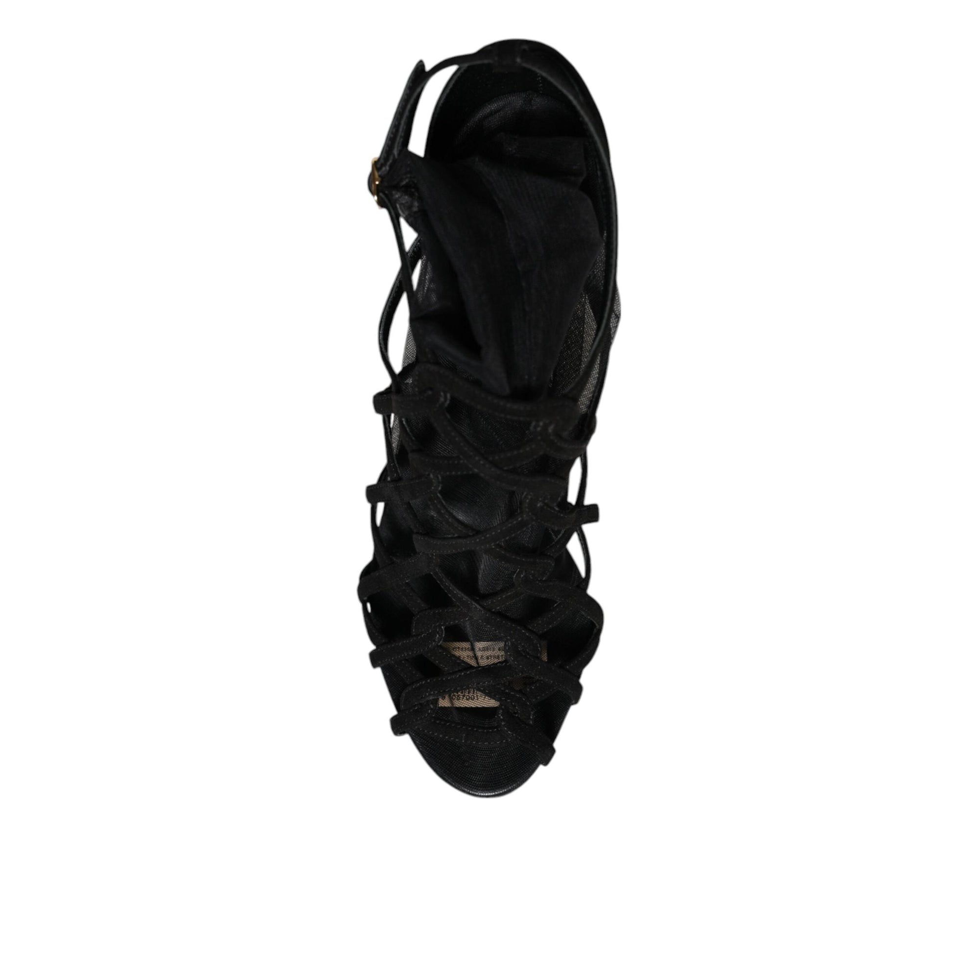 Dolce & Gabbana Black Tulle Stretch Heels Sandals Shoes