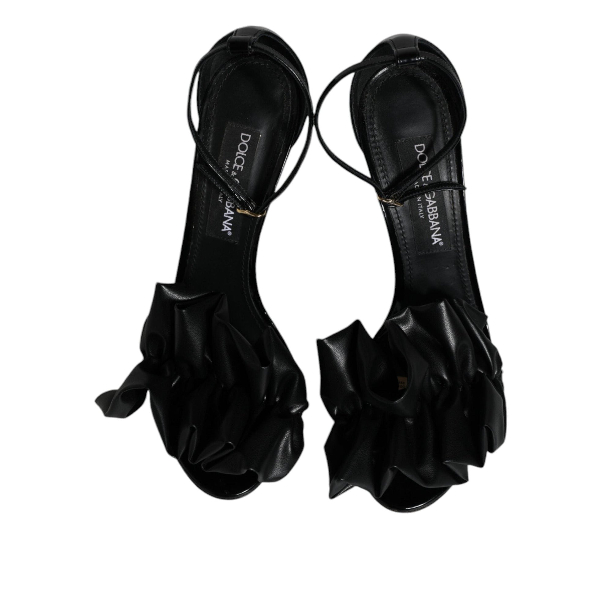 Dolce & Gabbana Black Leather Ankle Strap Heel Sandals Shoes