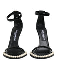 Dolce & Gabbana Black Keira Leather Faux Pearl Sandals Heels Shoes