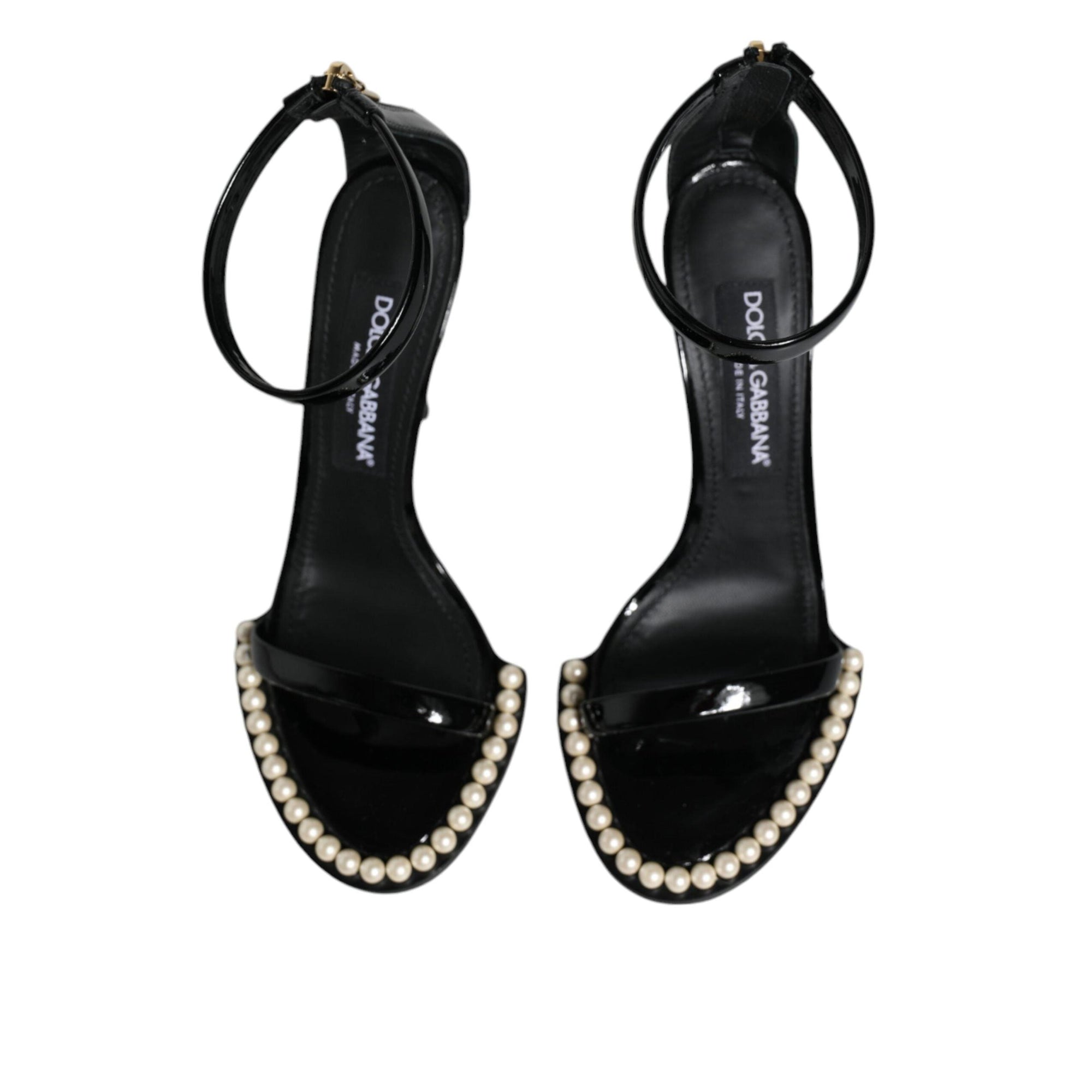 Dolce & Gabbana Black Keira Leather Faux Pearl Sandals Heels Shoes
