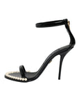 Dolce & Gabbana Black Keira Leather Faux Pearl Sandals Heels Shoes