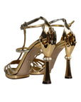 Dolce & Gabbana Gold Leather Baroque Heels Sandals Shoes