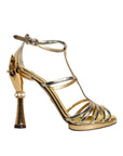 Dolce & Gabbana Gold Leather Baroque Heels Sandals Shoes