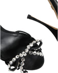 Dolce & Gabbana Black Leather Crystal Bow Heels Sandals Shoes