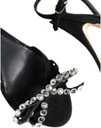 Dolce & Gabbana Black Leather Crystal Bow Heels Sandals Shoes
