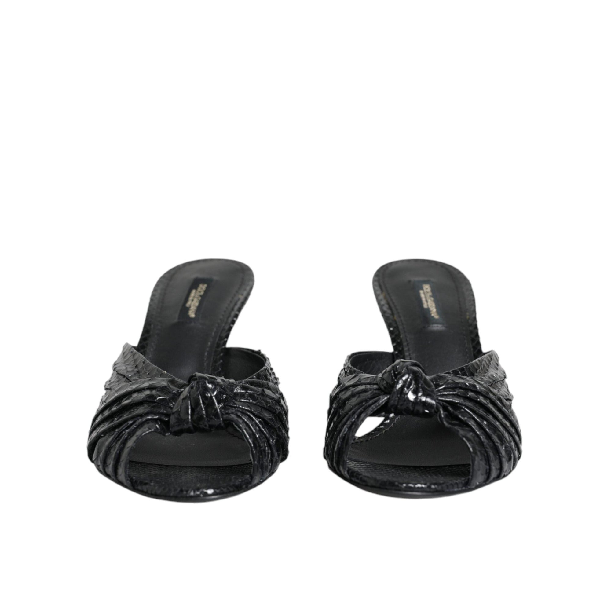 Dolce & Gabbana Black Leather Heels Slides Sandals Shoes