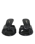 Dolce & Gabbana Black Leather Heels Slides Sandals Shoes