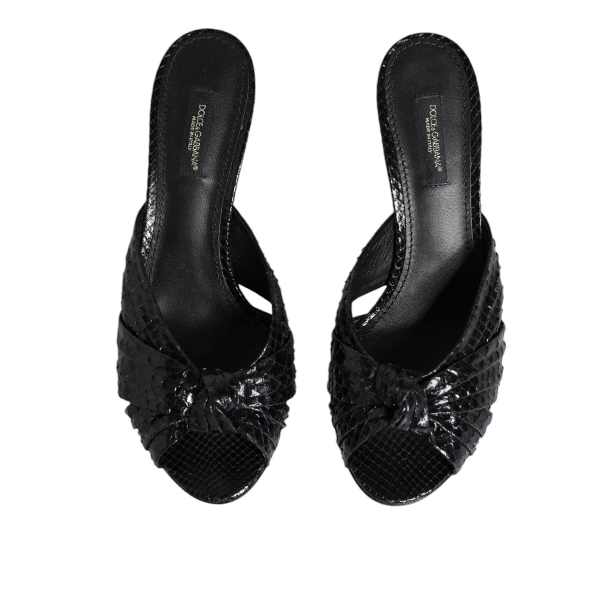 Dolce & Gabbana Black Leather Heels Slides Sandals Shoes
