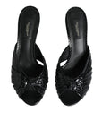 Dolce & Gabbana Black Leather Heels Slides Sandals Shoes