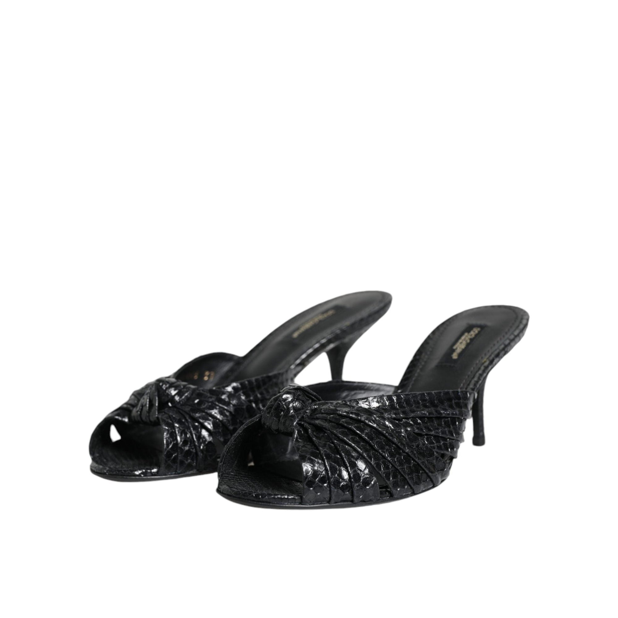 Dolce & Gabbana Black Leather Heels Slides Sandals Shoes