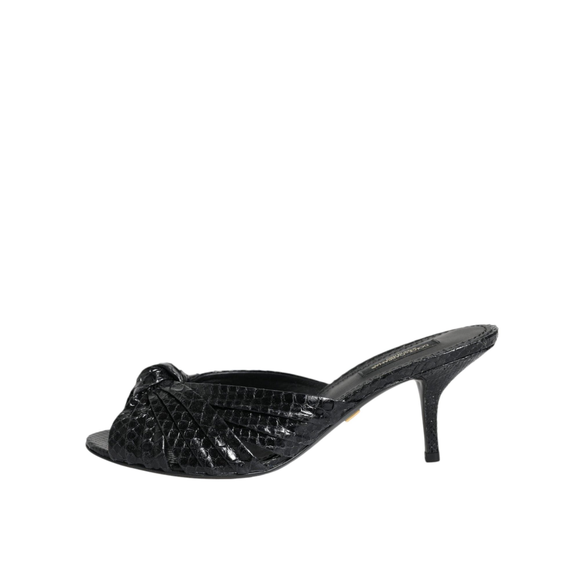 Dolce & Gabbana Black Leather Heels Slides Sandals Shoes