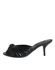 Dolce & Gabbana Black Leather Heels Slides Sandals Shoes