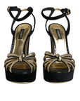 Dolce & Gabbana Black Leather Faux Pearl Heel Sandals Shoes