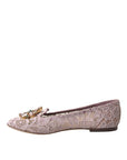 Dolce & Gabbana Pink Lace Crystal Ballet Flats Loafers Shoes