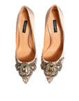 Dolce & Gabbana Beige Satin Crystal High Heels Pumps Shoes