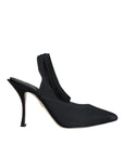 Dolce & Gabbana Black Jersey Stretch Heels Slingback Shoes