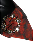 Dolce & Gabbana Black Red Floral Crystal Heel Slingback Shoes