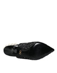 Dolce & Gabbana White Black Chevron Faux Pearl Slingback Shoes