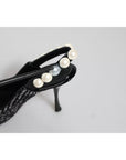 Dolce & Gabbana White Black Chevron Faux Pearl Slingback Shoes