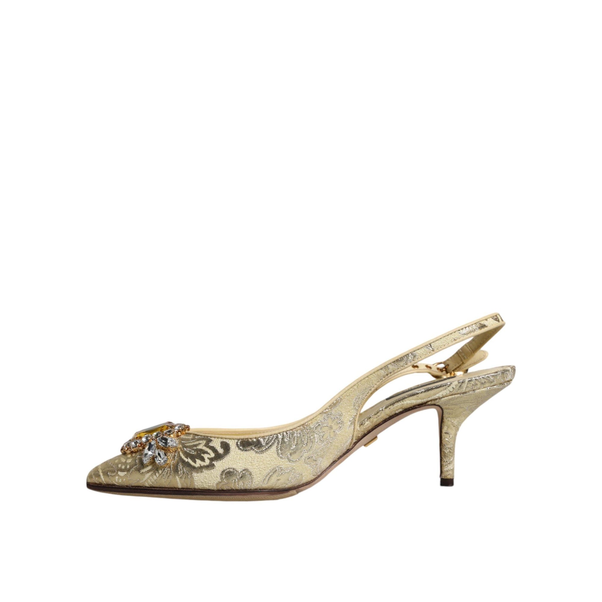 Dolce & Gabbana Gold Crystal Pumps Heels Slingbacks Shoes
