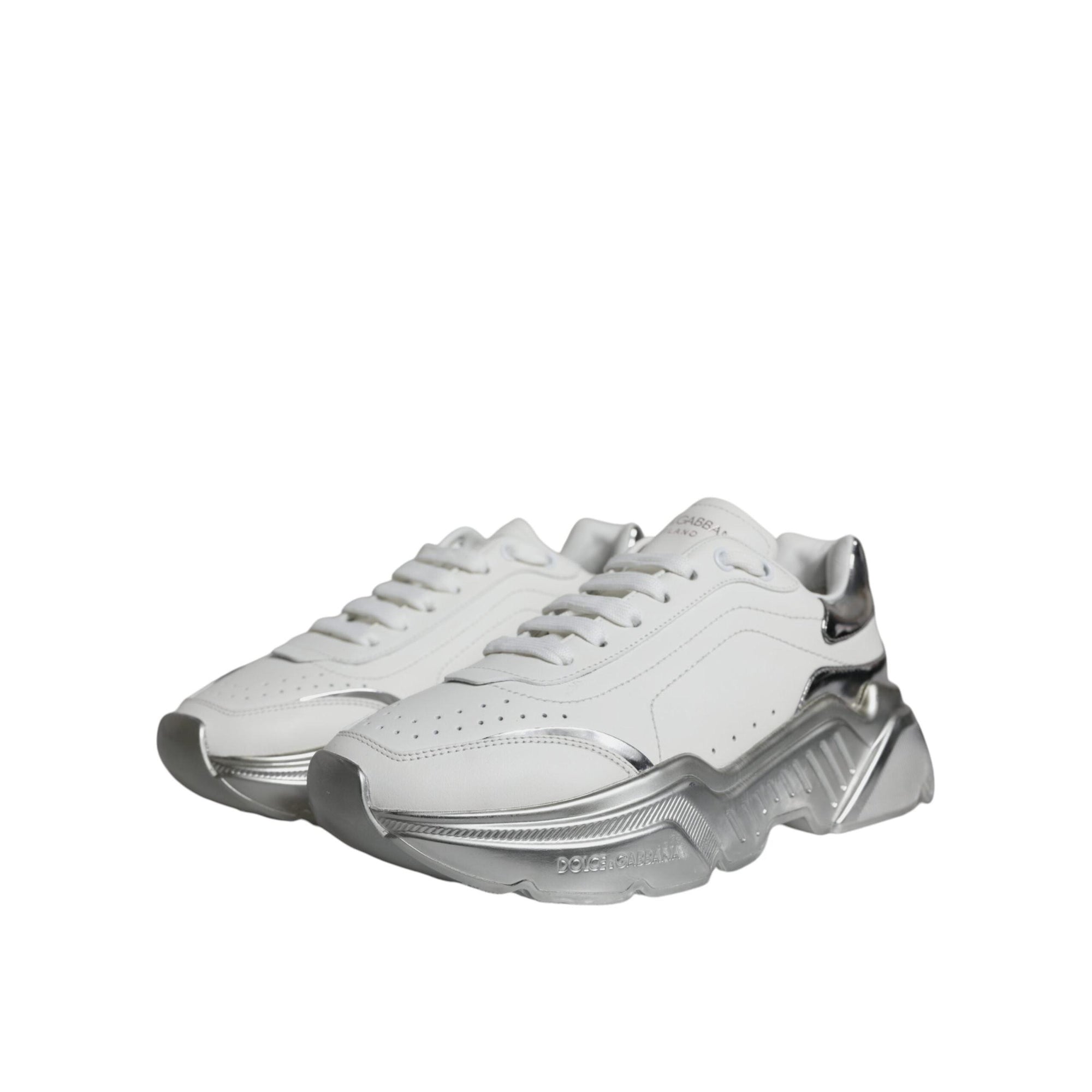 Dolce & Gabbana Silver White Daymaster Low Top Sneakers Shoes