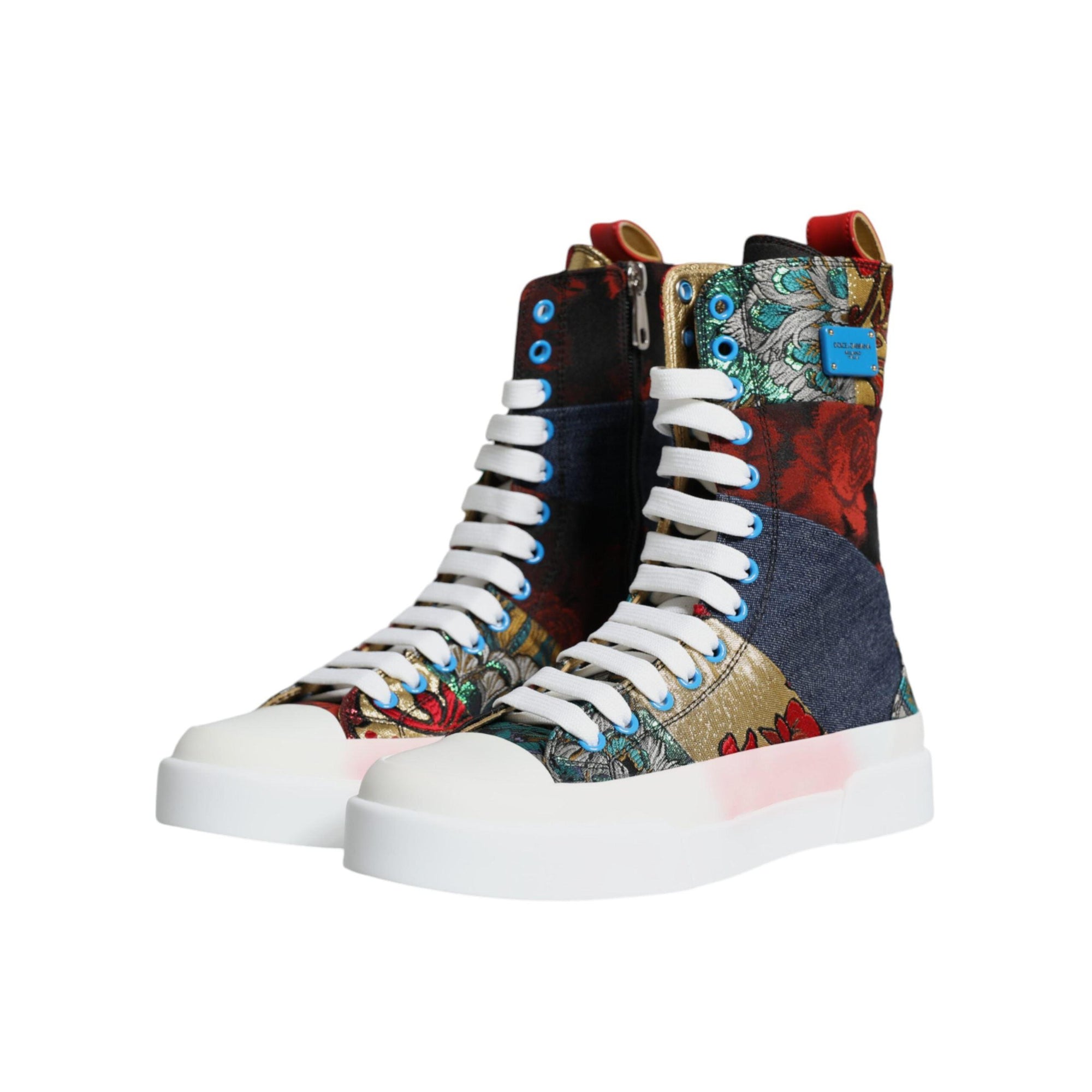 Dolce & Gabbana Multicolor Patchwork Logo High Top Sneakers Shoes