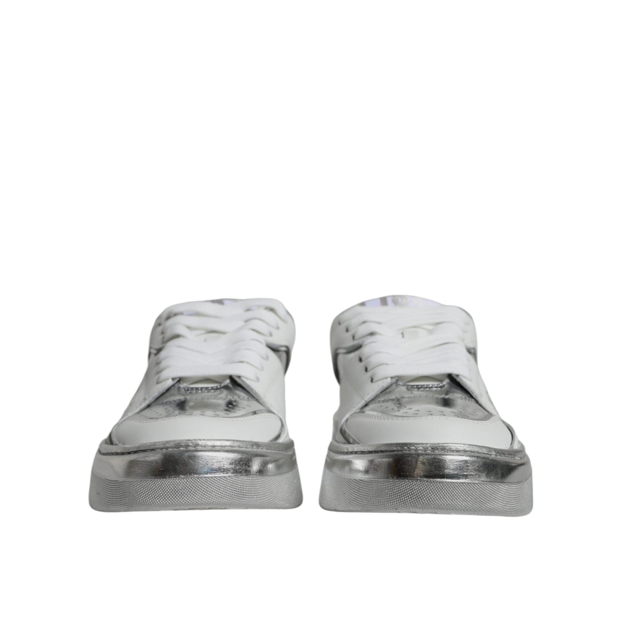 Dolce & Gabbana White Silver Leather Low Top Sneakers Shoes