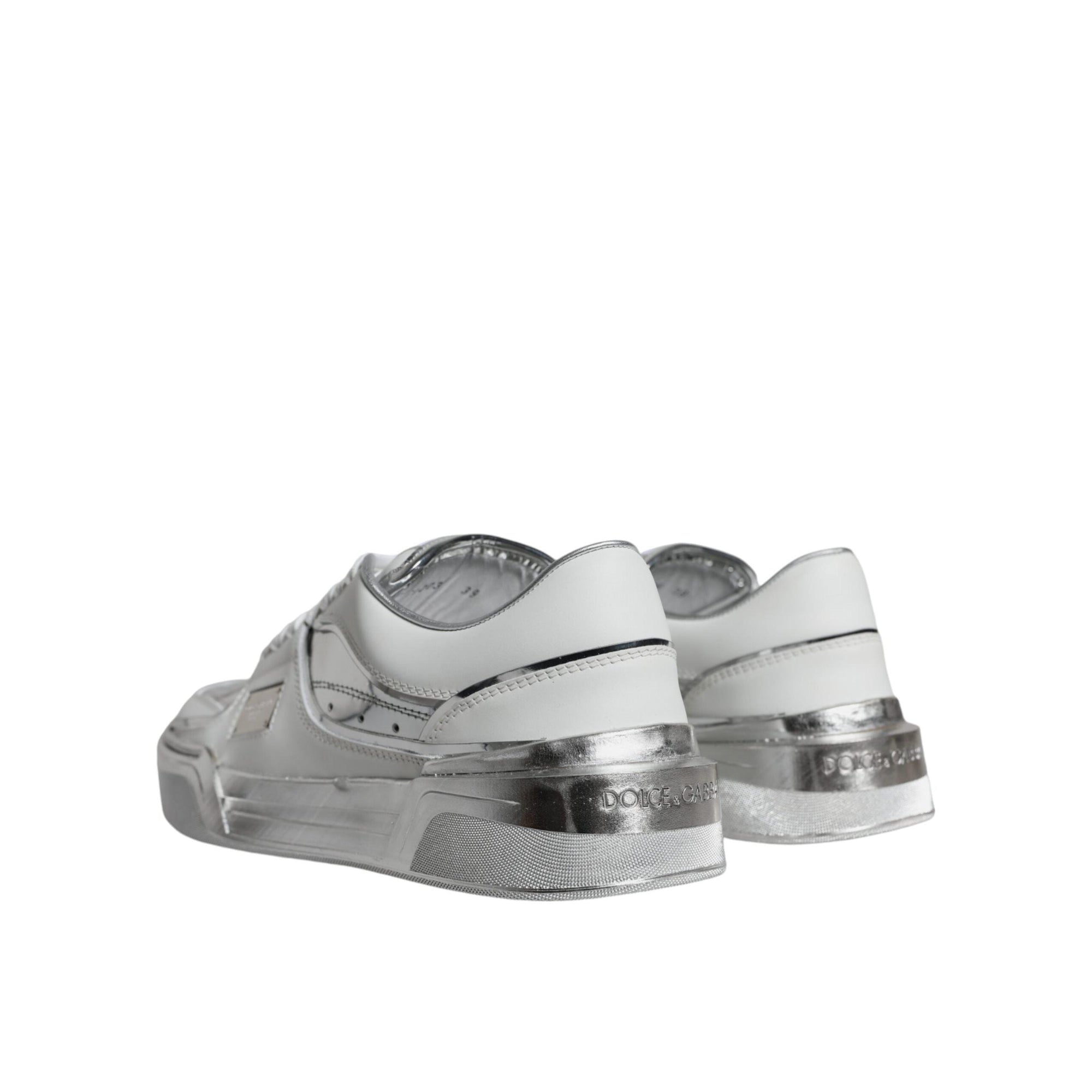 Dolce & Gabbana White Silver Leather Low Top Sneakers Shoes