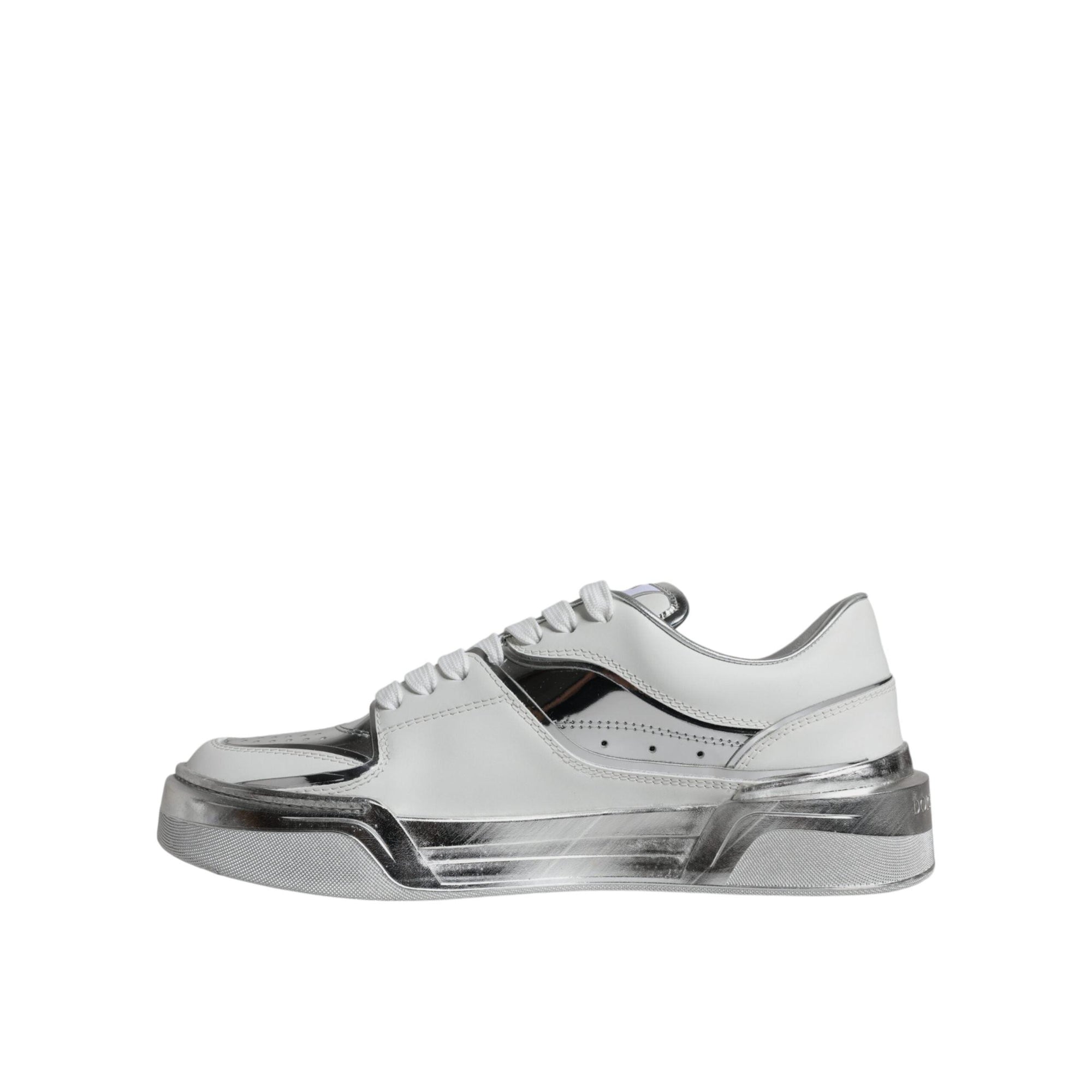 Dolce & Gabbana White Silver Leather Low Top Sneakers Shoes