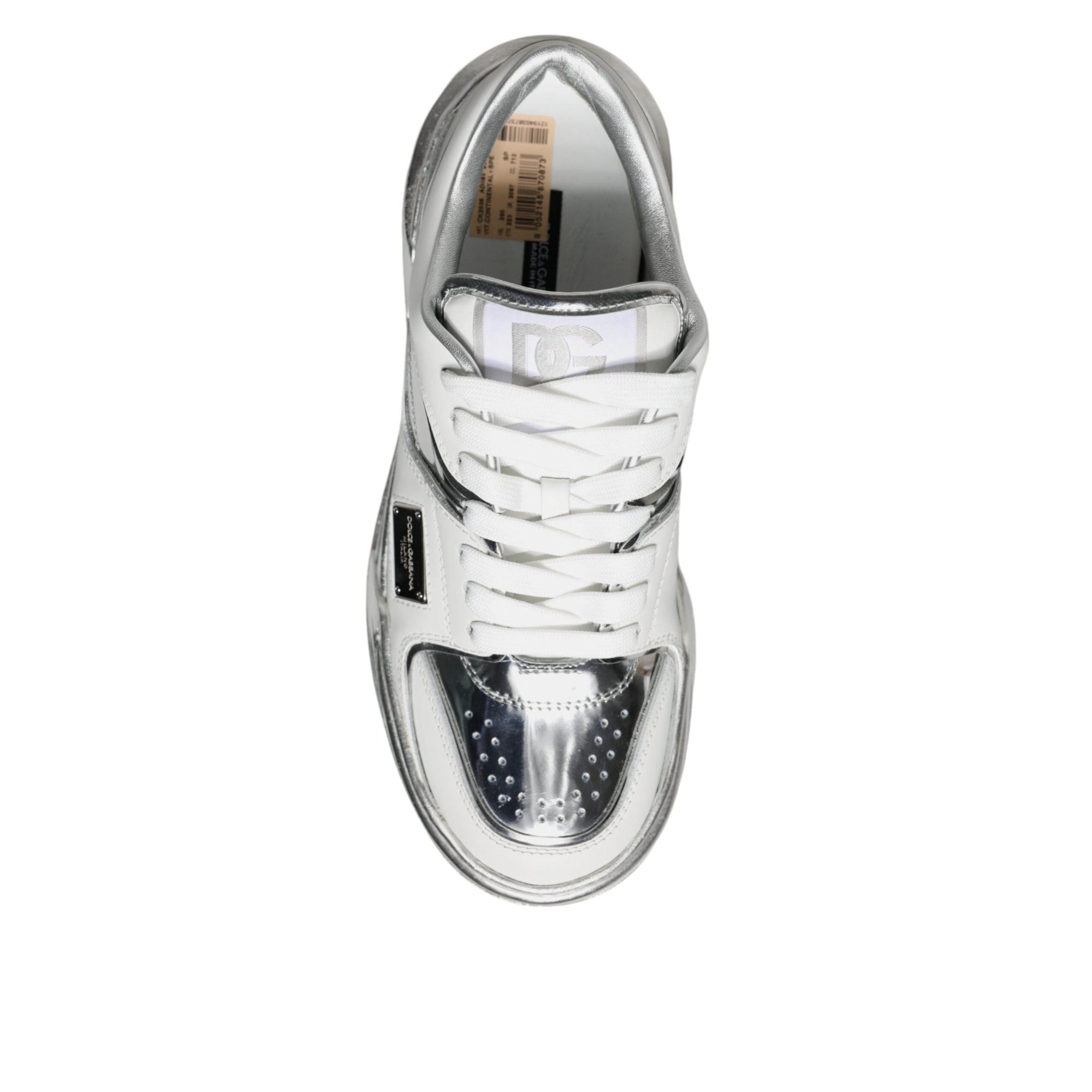 Dolce & Gabbana White Silver Leather Low Top Sneakers Shoes