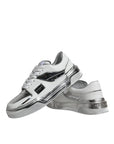 Dolce & Gabbana White Silver Leather Low Top Sneakers Shoes