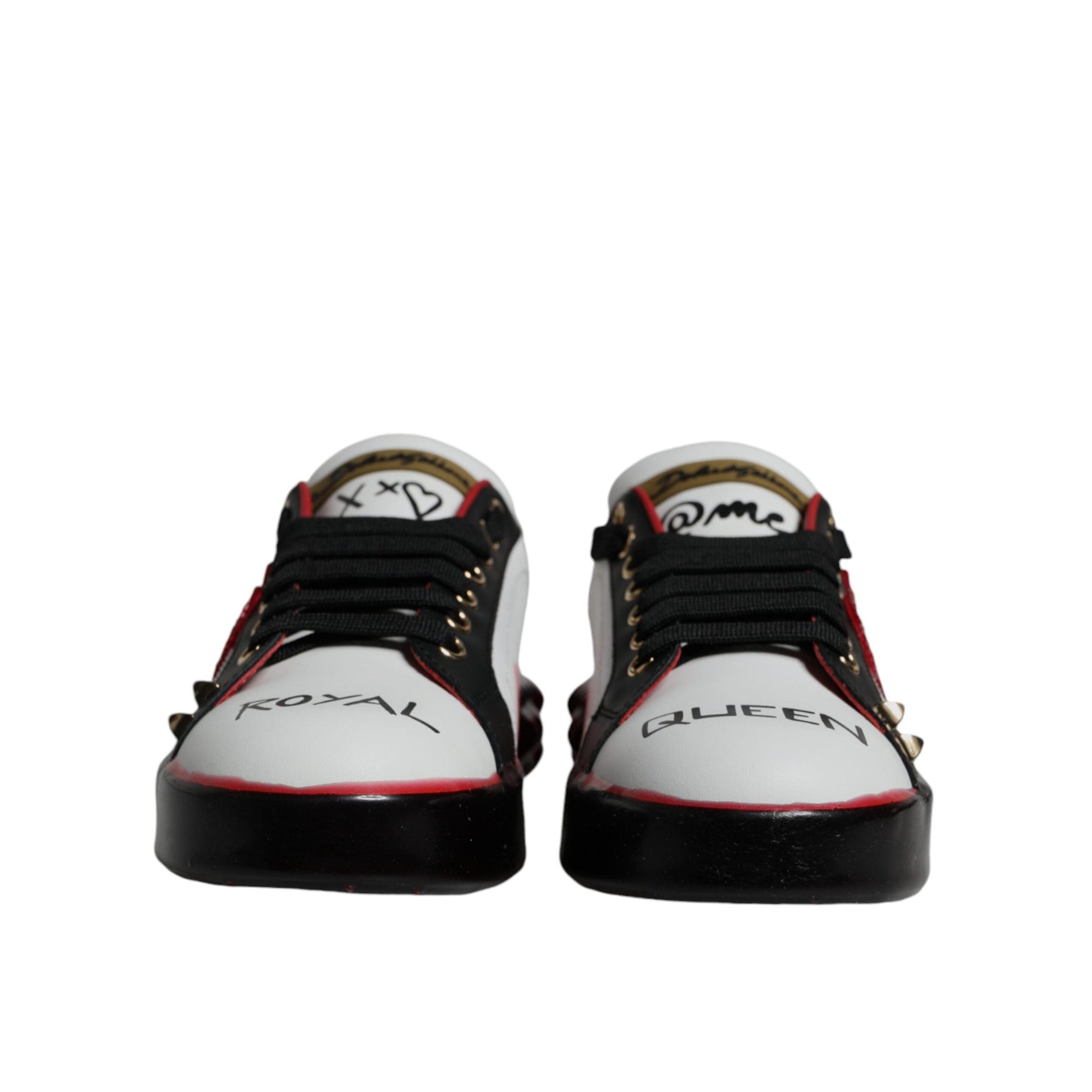 Dolce & Gabbana White Red Crystals Leather Portofino Sneakers Shoes