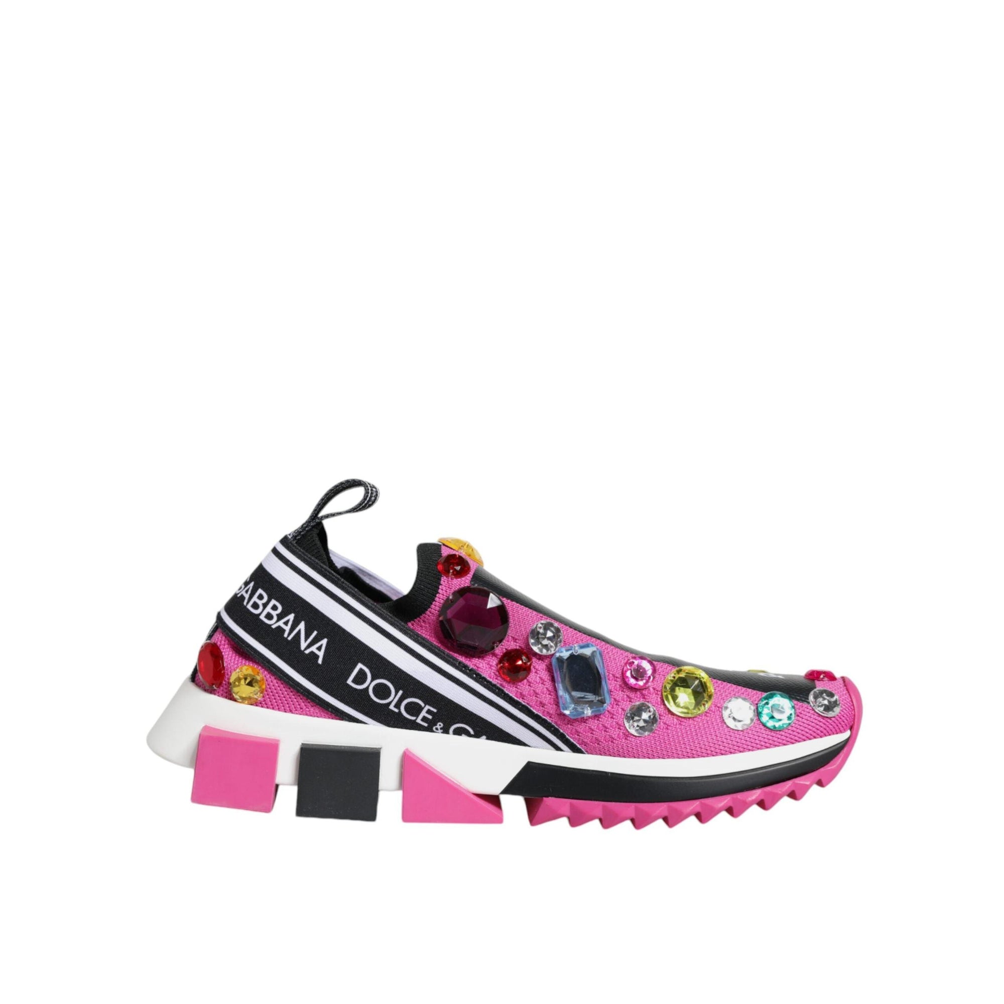 Dolce & Gabbana Pink Sorrento Crystals Low Top Sneakers Shoes